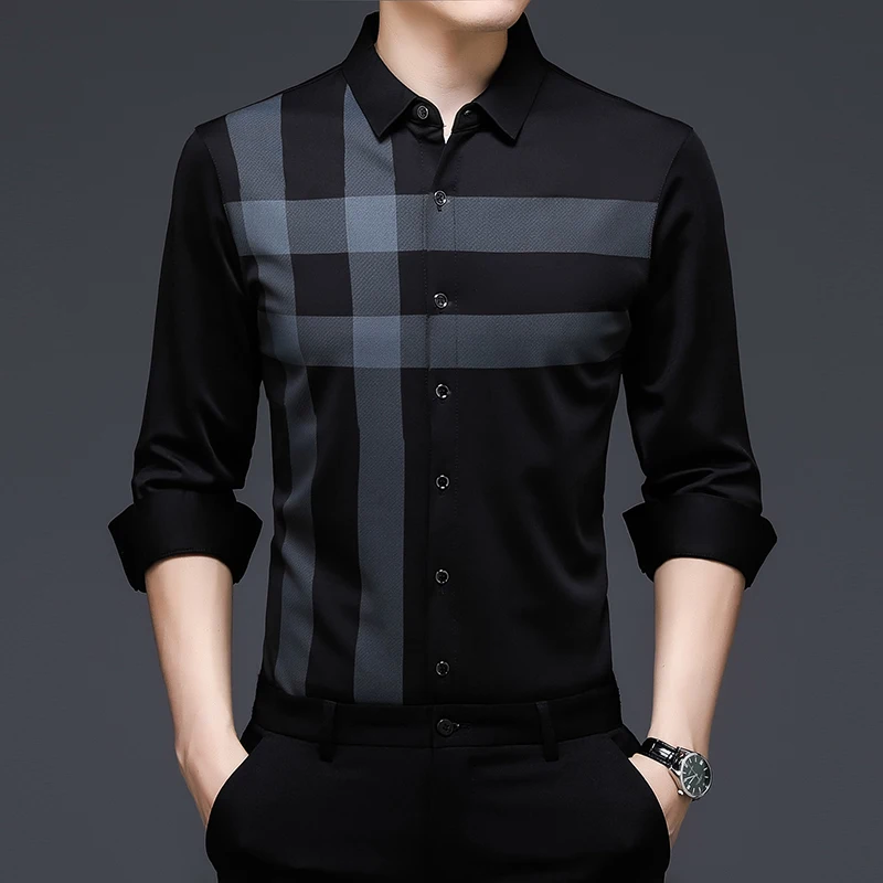 

BROWON Casual Men Shirts 2022 Spring Autumn Striped Design Vintage Style Shirt Long Sleeve Business Party Tops Anti-wrinkle