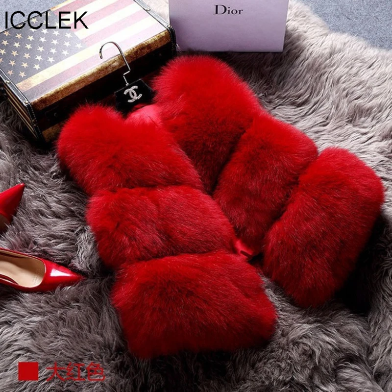 

ICCLEK 2019 new imitation fox hair stitched Pu fur vest short rabbit hair vest waistcoat large women's special price