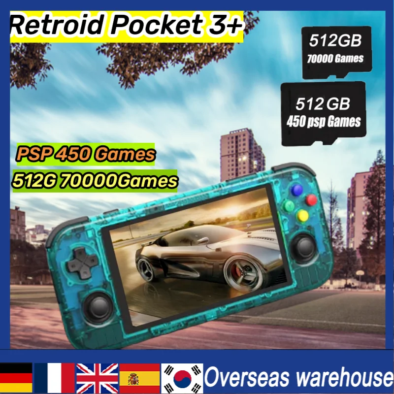 

512G 70000 Games Retroid Pocket 3+ Plus Handheld Game Android 11 4.7 InchScreen 4G+128GB T618 RP3+ 5G WiFi HDMI 720p PS2 PSP