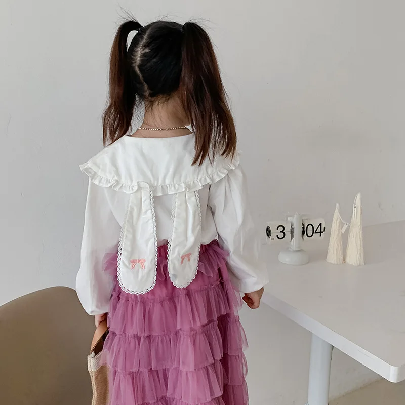 Freely Move Children Clothing 2022 New Autumn Fashion Child Solid Ruffle Lapel Tops Kids Baby Girls Long Sleeve Blouse Shirt