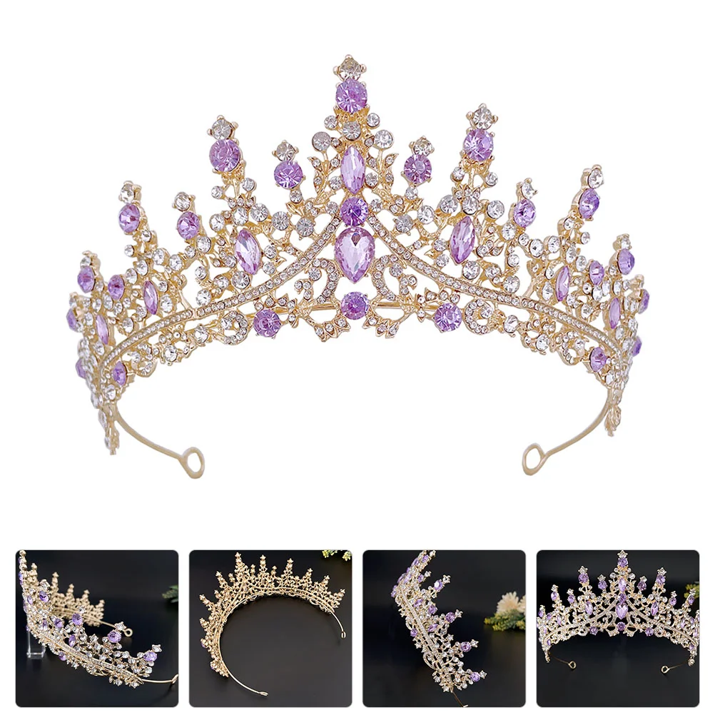 

Purple Crystal Crown Bridal Headdress Girl Hair Decors Princess Vintage Accessories Brides Rhinestone Delicate Tiara Crowns