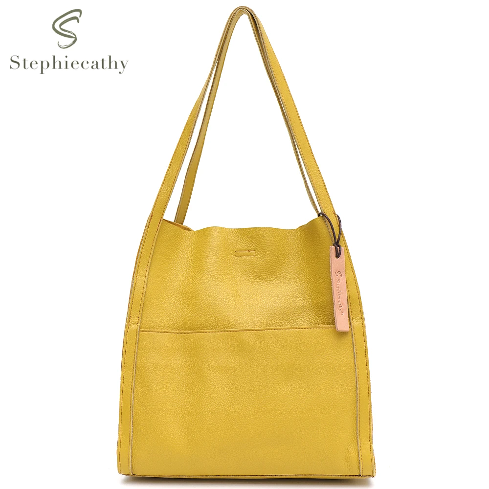 

SC Fashion Genuine Leather Shoulder Bags For Women Leisure Daily Solid Color Hobo Handbags Big Front Pocket Large Capacity Purse