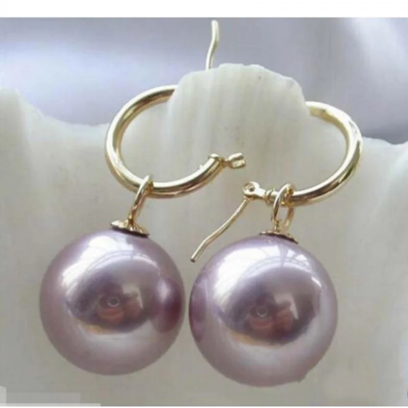 Модные ювелирные изделия, редкие огромные серьги из таитянского искусственного жемчуга диаметром 14 мм фиолетового цвета с морской раковиной, украшения для невесты