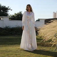 muslim dress women robe femme musulmane 2022 new elegant lace up white muslim fashion sequins middle east abayas for women