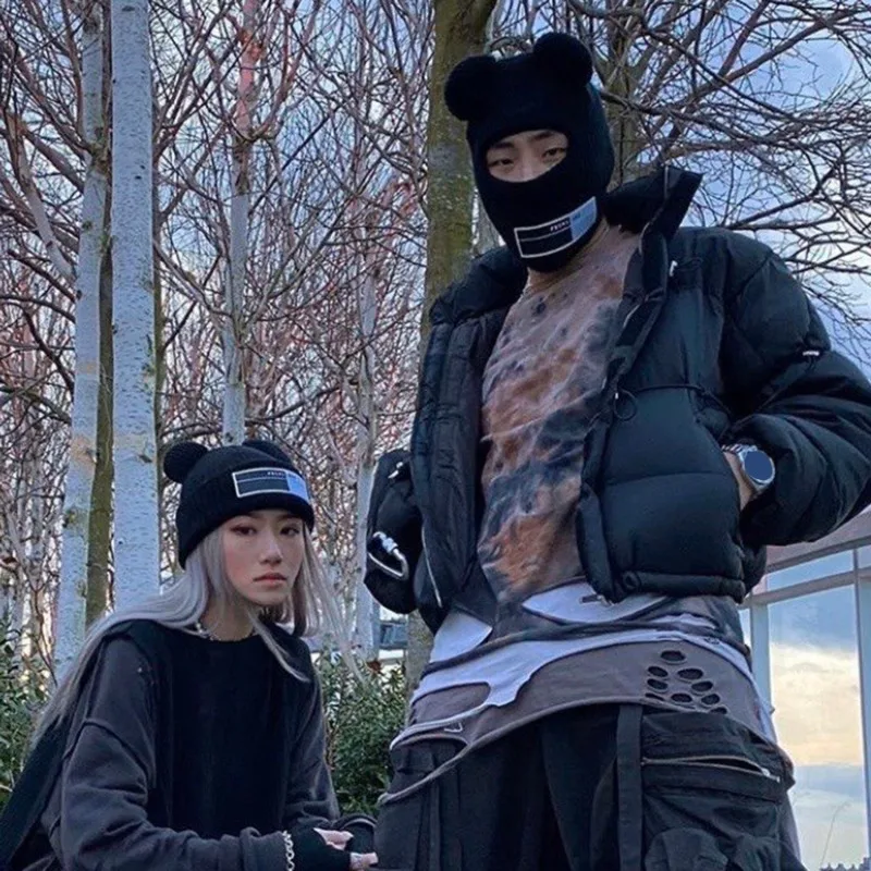 

Милый чехол на все лицо, лыжная маска, шапка с медведем Балаклава с ушами, вязаные шапки, ветрозащитные зимние теплые шапки унисекс