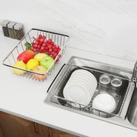 stainless steel adjustable sink dish drain rack single layer expandable drying basket fruit bowl drainer holder kitchen utensils