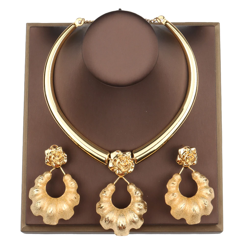 

2022 African Jewelry Set for Women Retro Irregular Earrings and Choker Necklace 2PCS Sets for Dubai Weddings Anniversary Gifts