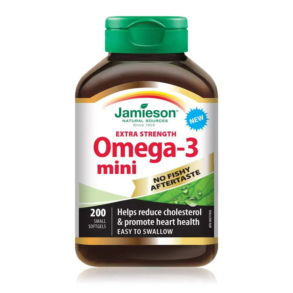 

Jamieson, Канада, без рыбного послевкусия, дополнительная сила, Omega-3 Mini, 200 шт.