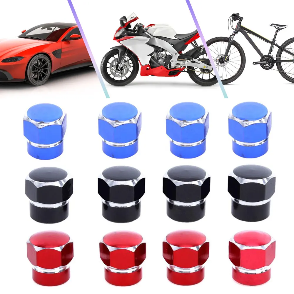 

4 Pcs Universal Aluminum Auto Bicycle Car Tire Valve Caps Tyre Wheel Hexagonal Ventile Air Stems Cover Airtight Rims Accessories