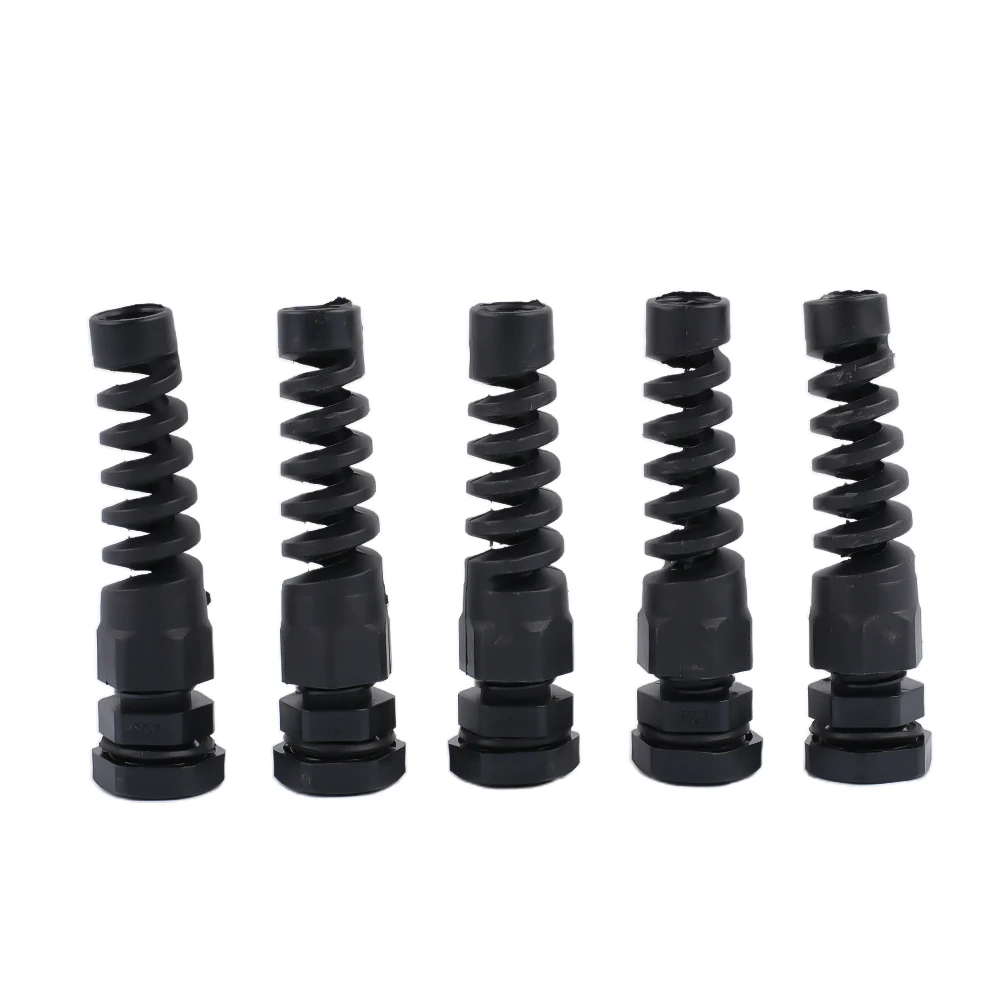 

5pc Waterproof M12 Cable Gland Connector Flexible Spiral Strain Relief Protector For Mechanical Control Boxes Switchboards