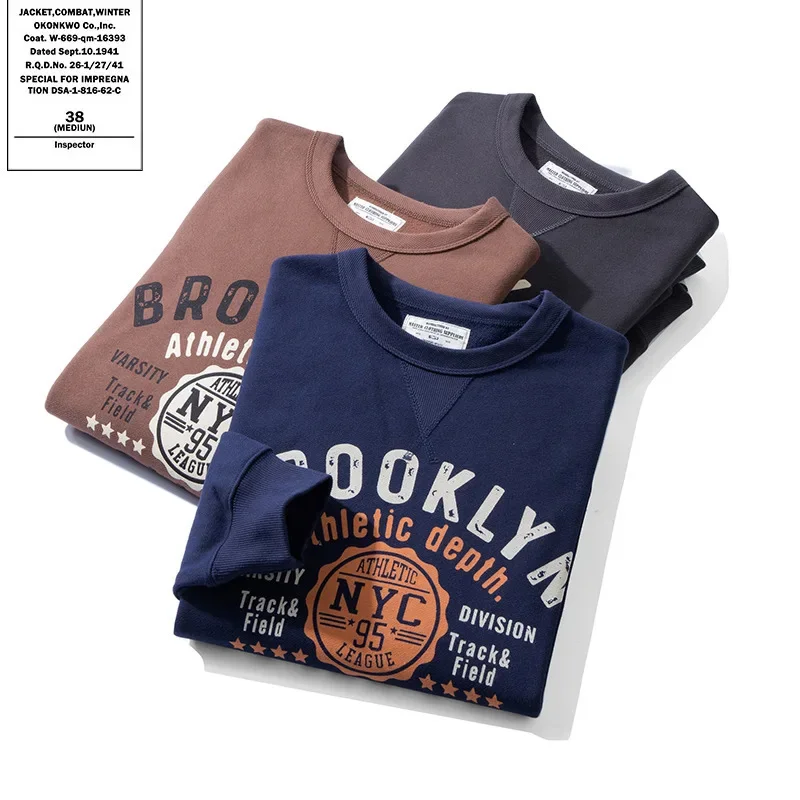 OKONKWO Ретро мотоциклетная мужская толстовка_Ami цвета хаки махровый пуловер с