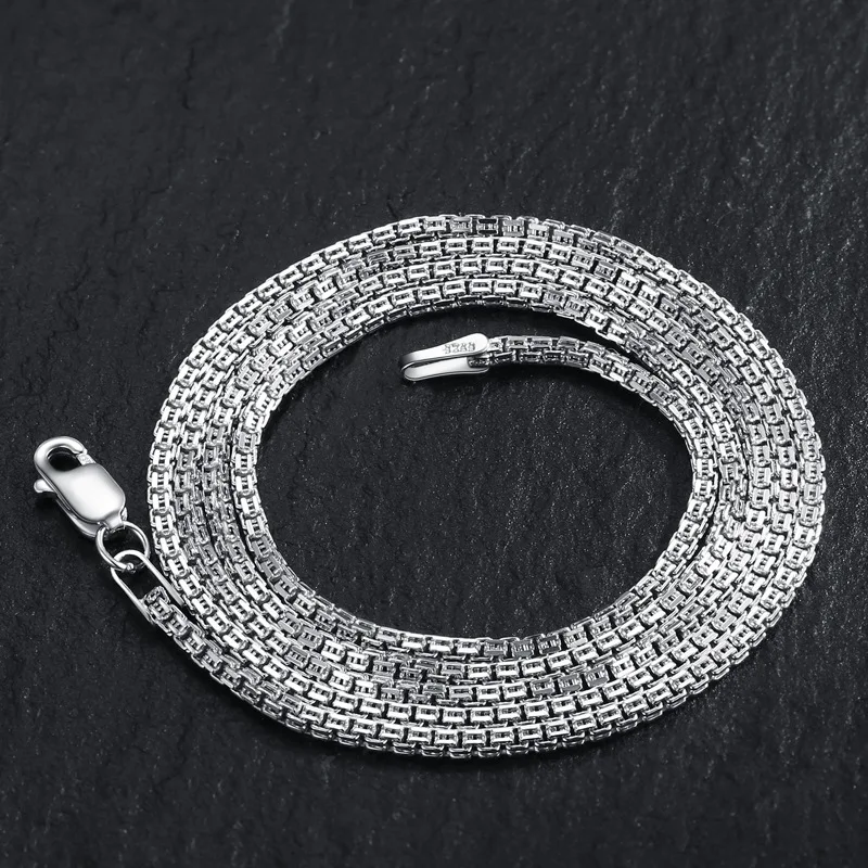 

Real 925 Sterling Silver Necklace For Women 1.5mm Width Unique Design Box Link Chain 45cm/50cm Stamp S925