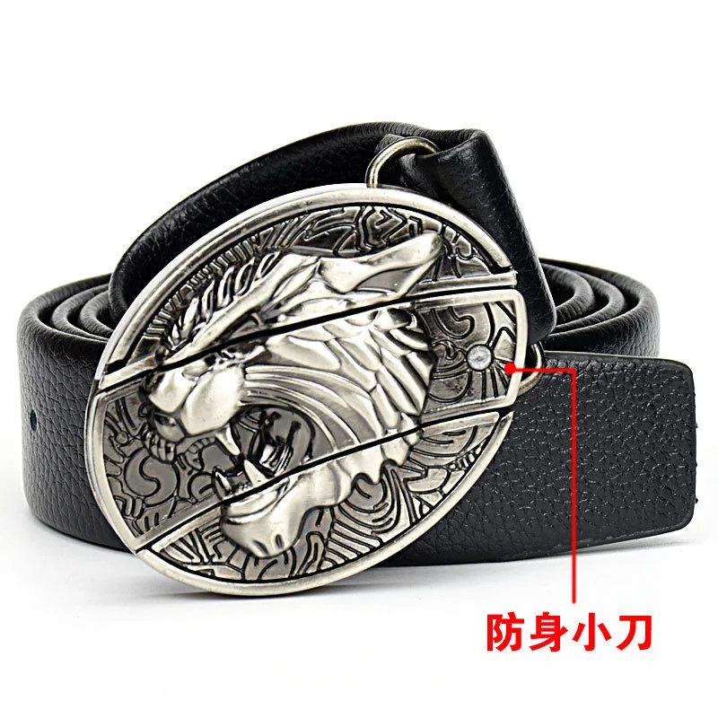 

Men's Leather Belt Fashion Punk Jeans Western Trousers Personality Knife Buckle Belt Smooth Buckle Defensive Belt