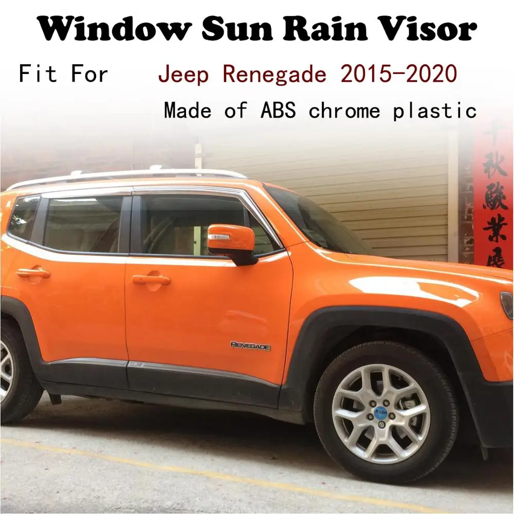 

ABS Chrome plastic Window Visor Vent Shades Sun Rain Guard car accessories For Jeep Renegade 2015-2020