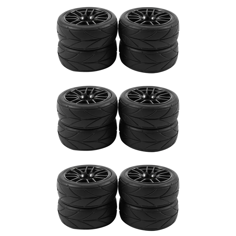 

12Pcs 1/10 Rubber Tire Rc Racing Car Tires on Road Wheel Rim Fit for Hsp Hpi 9068-6081 Rc Car Part
