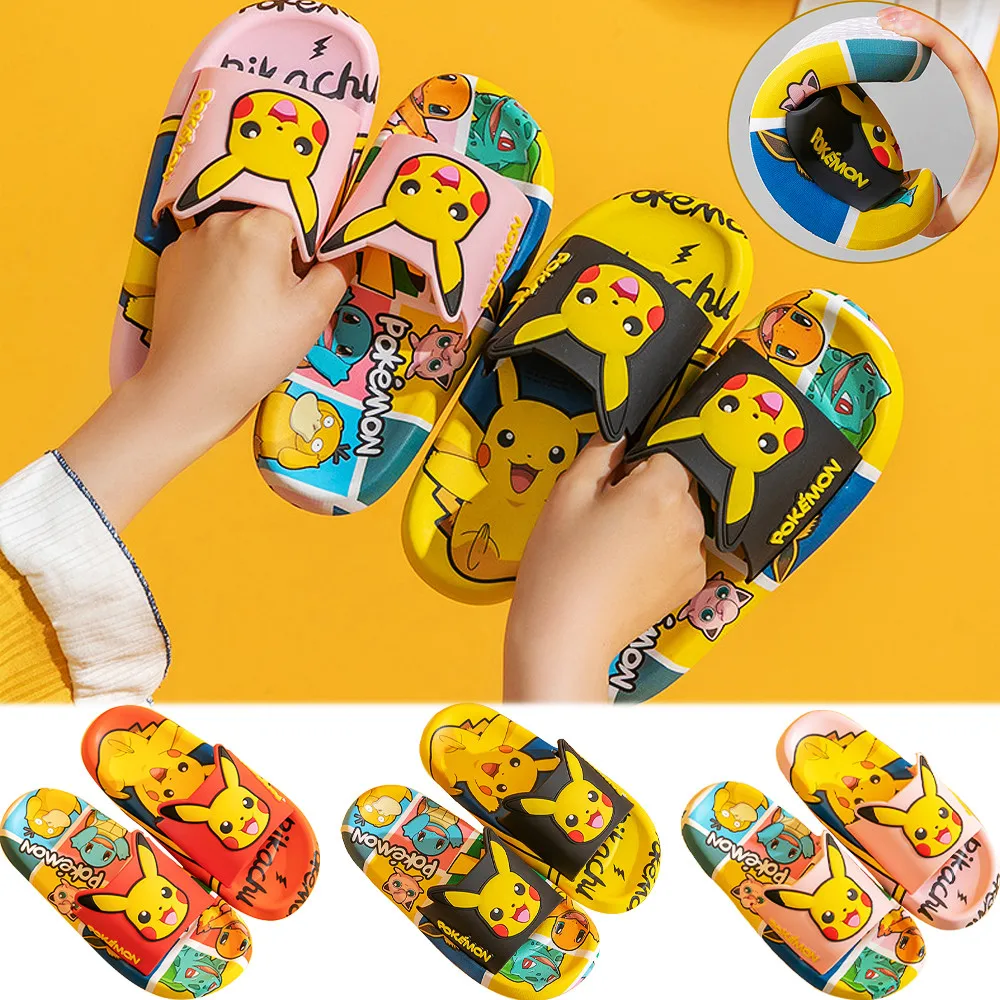 

Anime Pokemon Kawaii Pikachu Slippers Indoor Boys Girls Unisex Flip Flops Bathroom Non-Slip Flat Shoes Beach Sandals Girl Gift