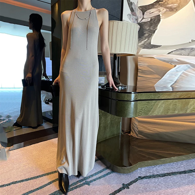 

Женское винтажное платье средней длины, с лямкой на шее, 5 цветов