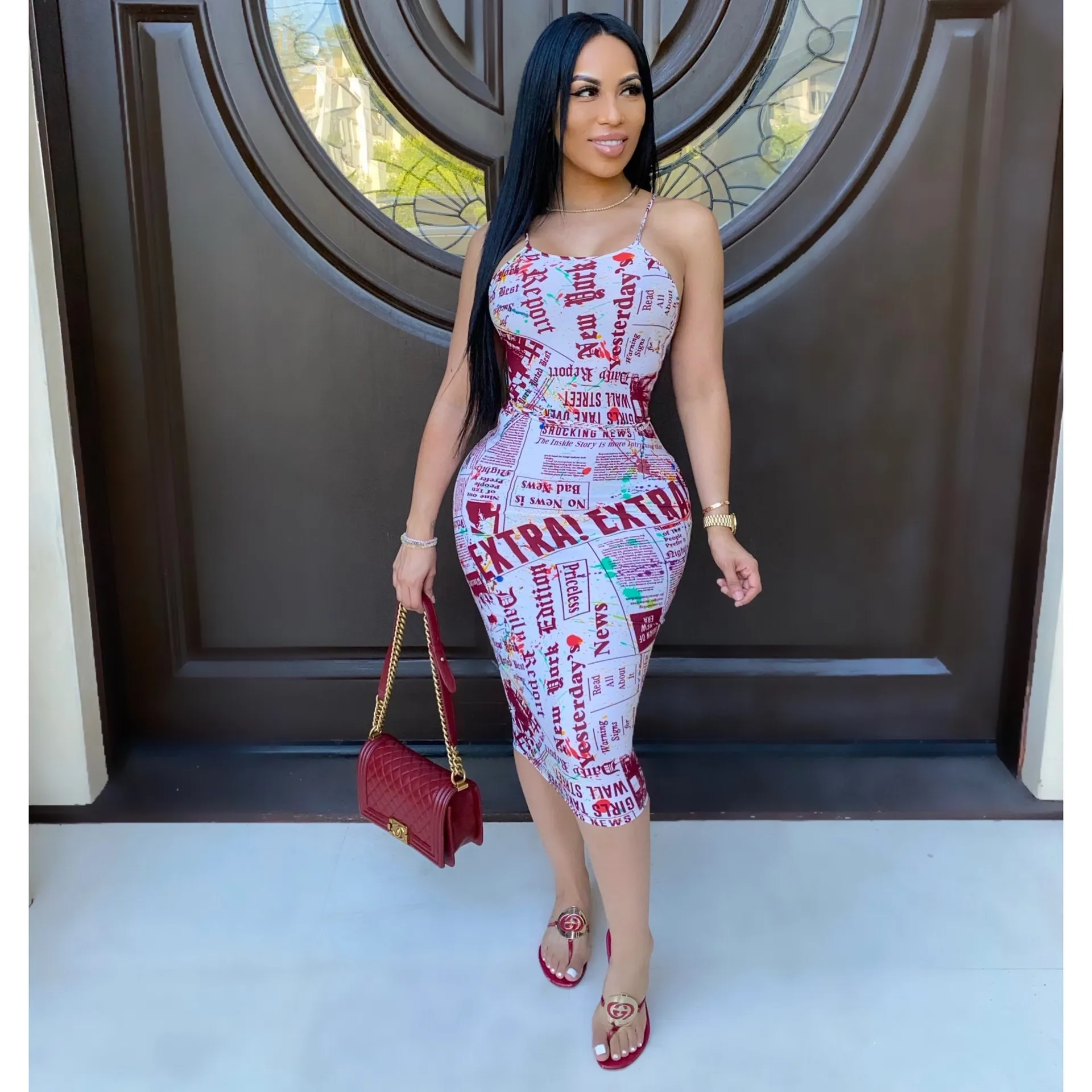 

2022 hot style women's lace-up waist letter print dress