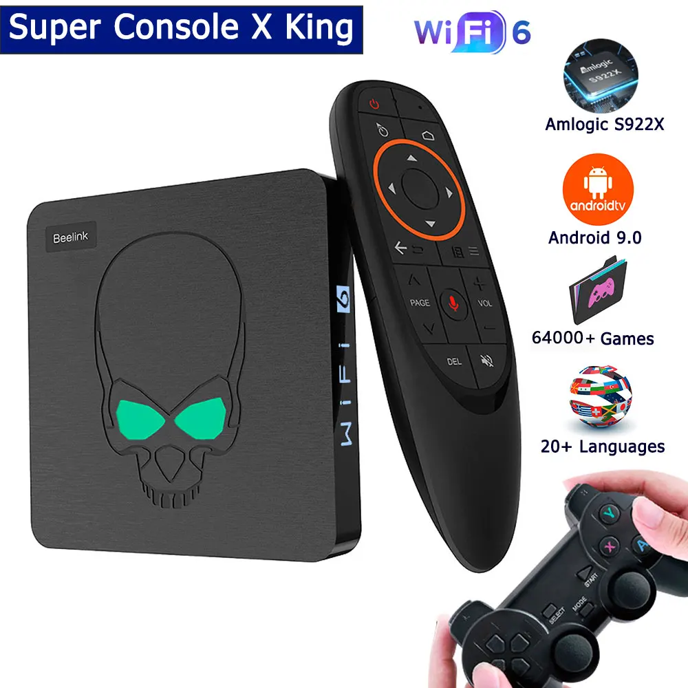 

Kinhank Retro Super Console X King Amlogic S922X Android TV Box Emuelec 3 In 1 Video Game Console For PS1/PSP/N64 Wifi 6 Player