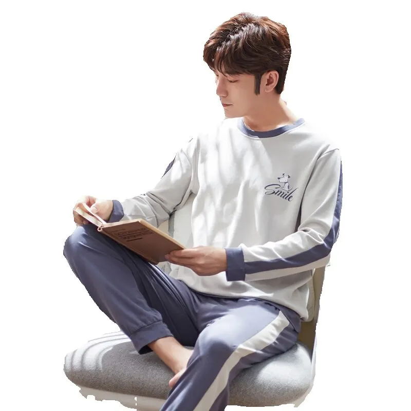 QUHENG Pijama for Men 2022 Cotton  Lounge Sleepwear Pyjamas Long Sleeve Round Neck Home 2 Pieces Clothes Man Cotton Pajamas Set
