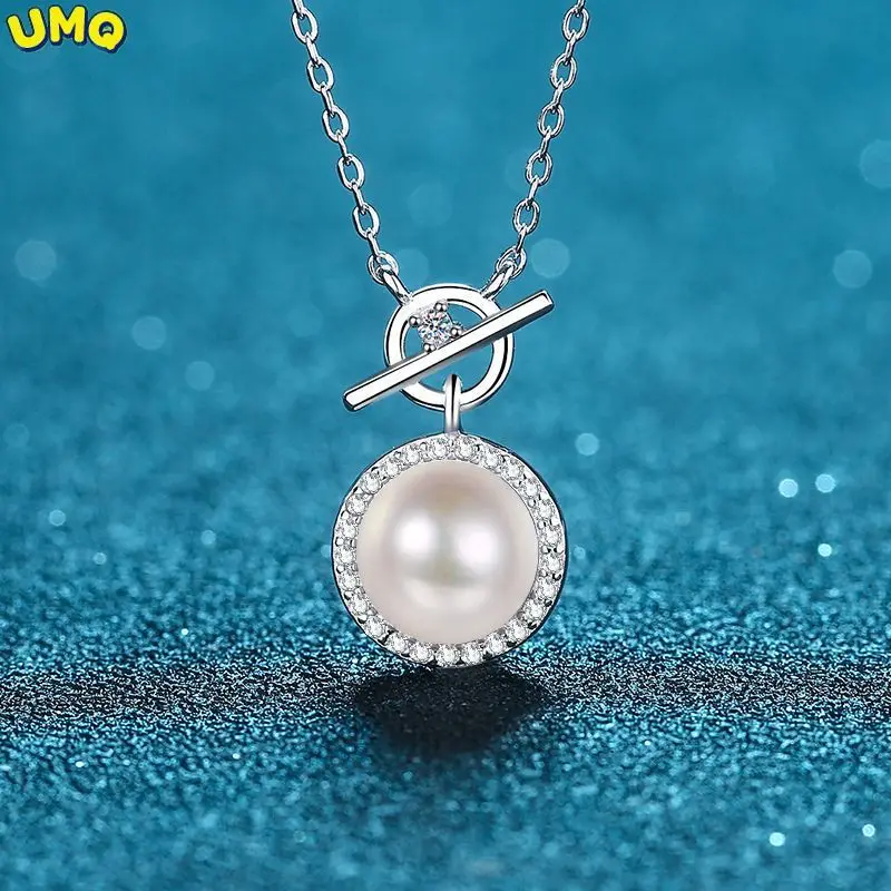 

Genuine Sterling Silver Moissanite Necklace for Women Durable Round Lock Nature Pearl Pendant Necklace Christmas Gifts for Mom
