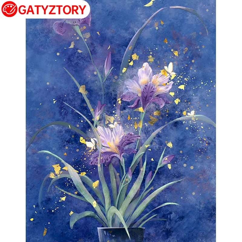 

GATYZTORY 60x75cm Framed Painting By Numbers For Adults Kits Purple Flower Picture By Number Handmade Diy Gift For Home Craft