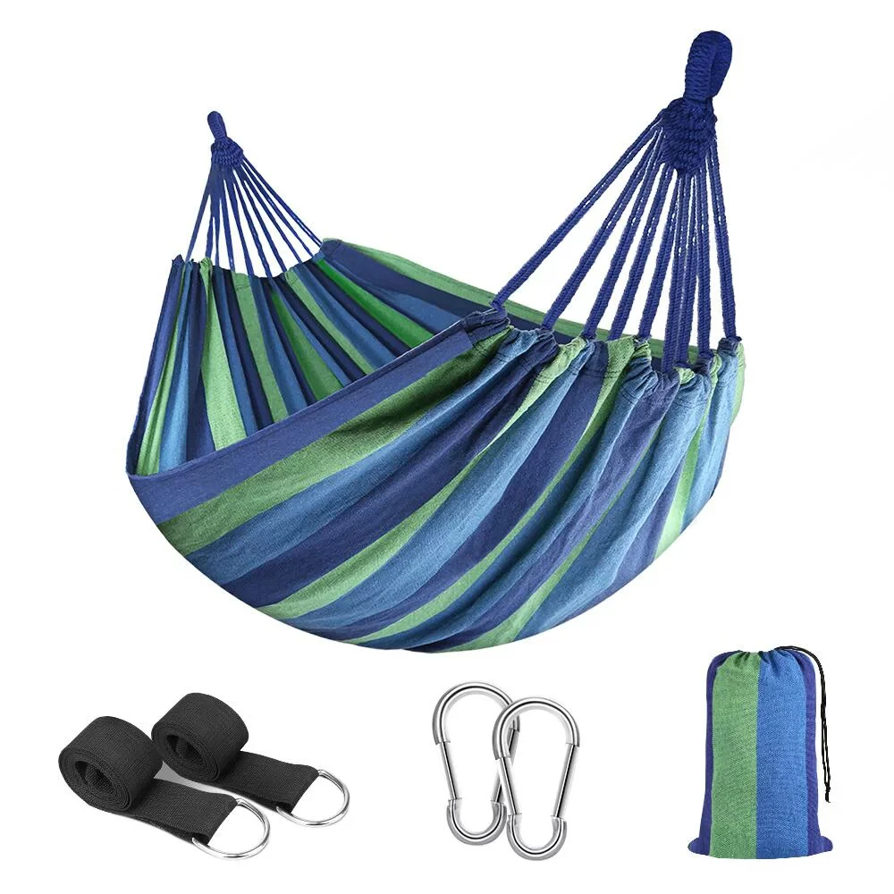 

Hammock 2-Person Canvas Cotton Portable Camping Hammock, Support 440lbs, Blue