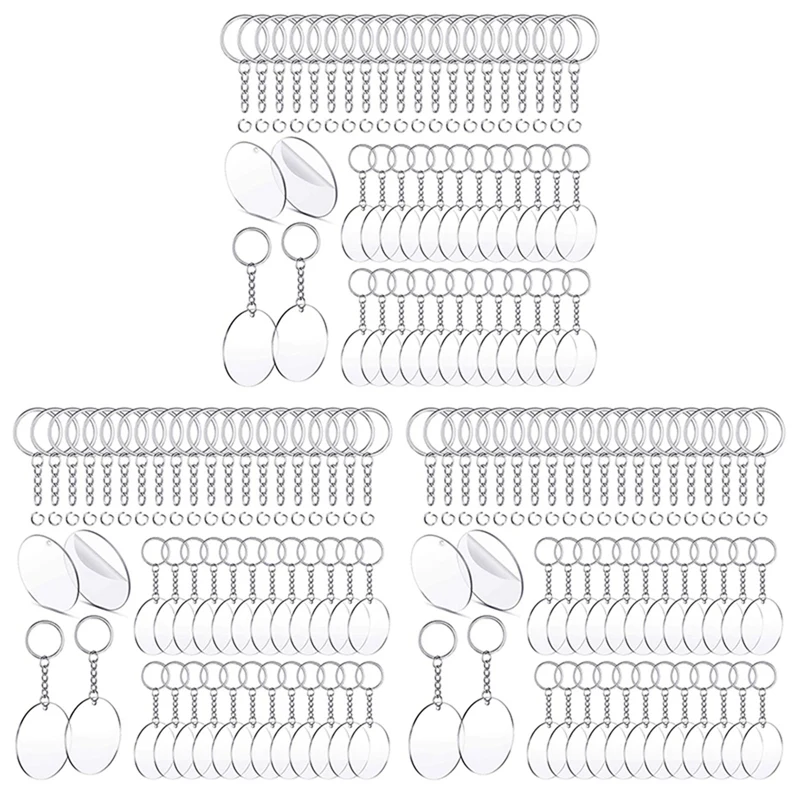 

450 Pcs 2 Inches Acrylic Transparent Discs And Key Chains Set, Clear Blank Acrylic Discs Round Keychain For DIY Projects