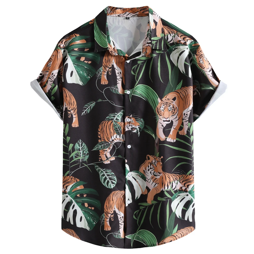 

2023 New Mens Shirts Animal Tiger Digital Printing Man Short Sleeve Tops Male Hawaiian Beach Shirt Thin Summer Casual Clothes