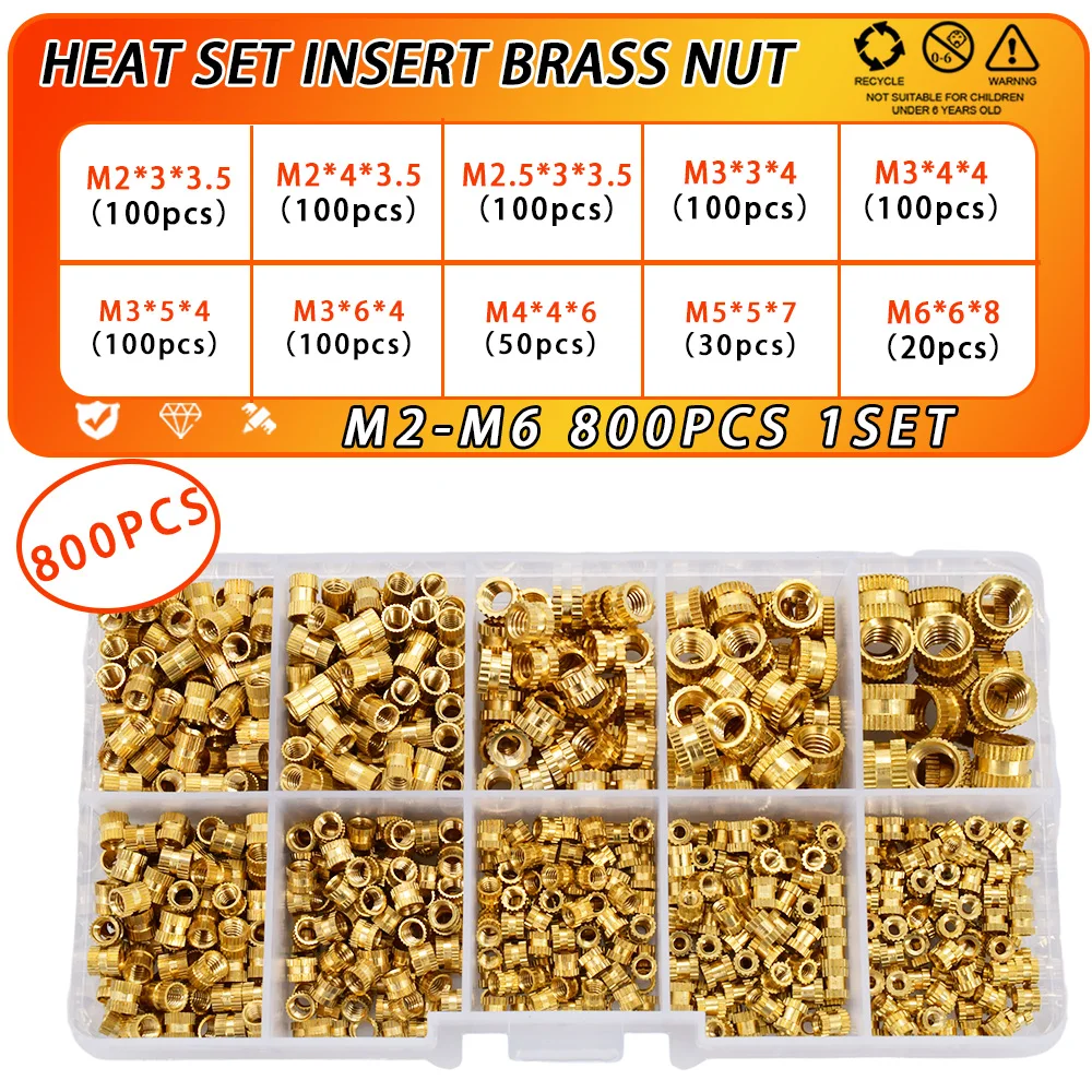 

Набор нагревателей M2 M2.5 M3 M4 M5 M6 M8 M10, латунная гайка, рифленая резьба, термоплавкий молдинг, встраиваемая гайка, вставка, 3D-принтер