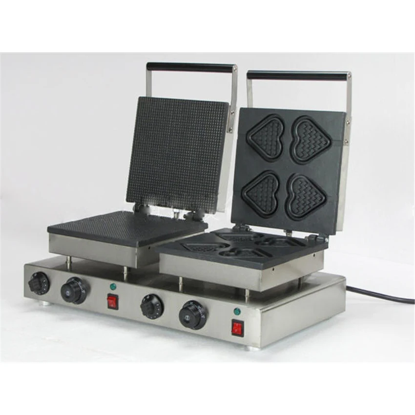 

1PC NP-578 Double heads waffle machine HEARTS + Ice cream shell style electric waffle maker stainless steel