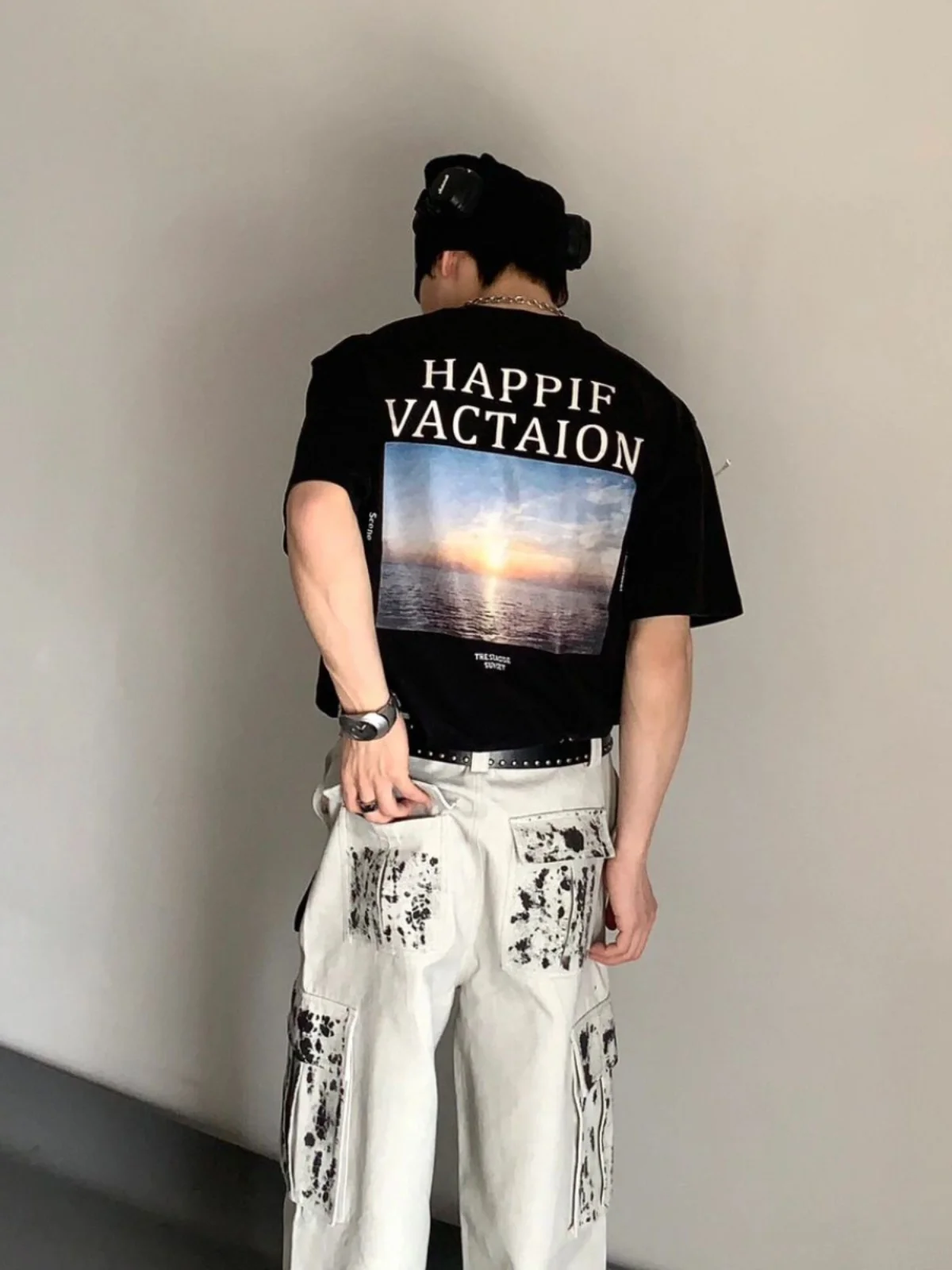 National Sle Fashion Brand Black Short sleeve T-shirt Boys Summer Pure Cotton American West Coast Heavy Casual Loose Top Cl...