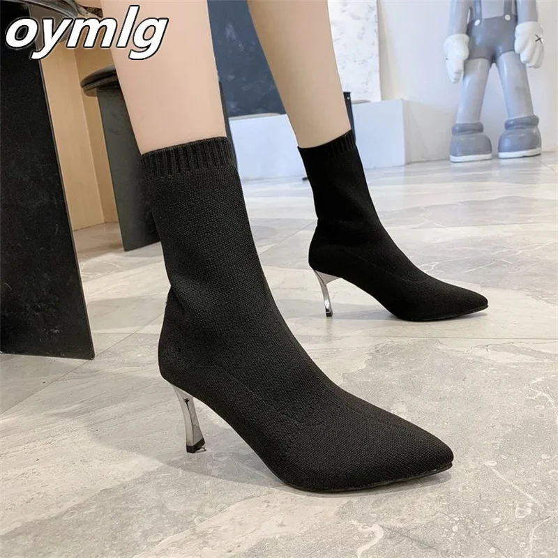 

Autumn winter new women's shoes pointed toe elastic socks boots high heels boots knitted short boots stiletto boots women