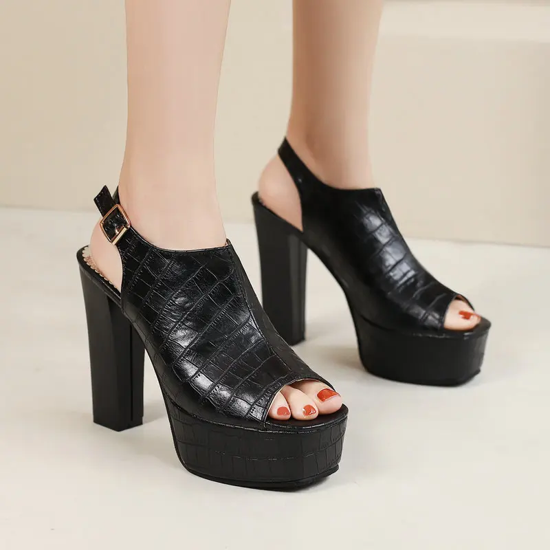 

2022 Women Platform Super High Heel Sandals Print Pu Leather Fashion Gladiator Sandals Plus Size Lady Shoes