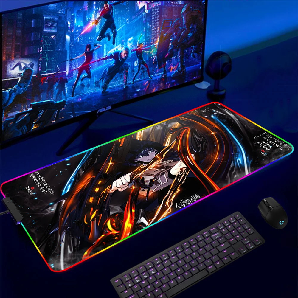 

RGB Solo Leveling Mouse Pad Anime Gaming Accessories Carpet PC Gamer Completo Computer LED Keyboard Desk Mat CS GO LOL Mousepad
