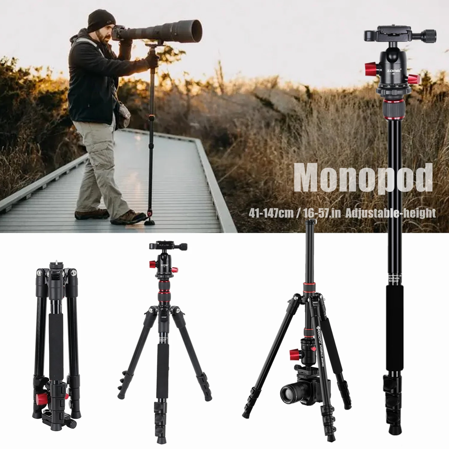 

Aluminum Alloy Camera Tripod Convertible to Monopod with 360 Degree Panorama and Macro Photography for DSLR Canon Nikon Sony DV