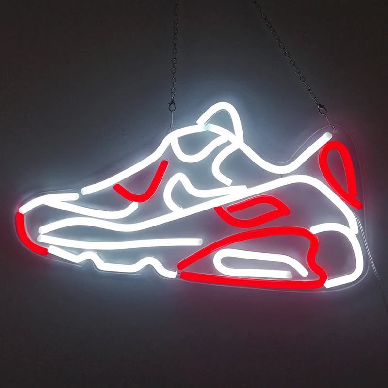 Shoes Led Neon Light Sign 45 x 24cm Led Flex Neon Transparent Acrylic Board Shoe Neon Sign for Room Display Decor Birthday Gift
