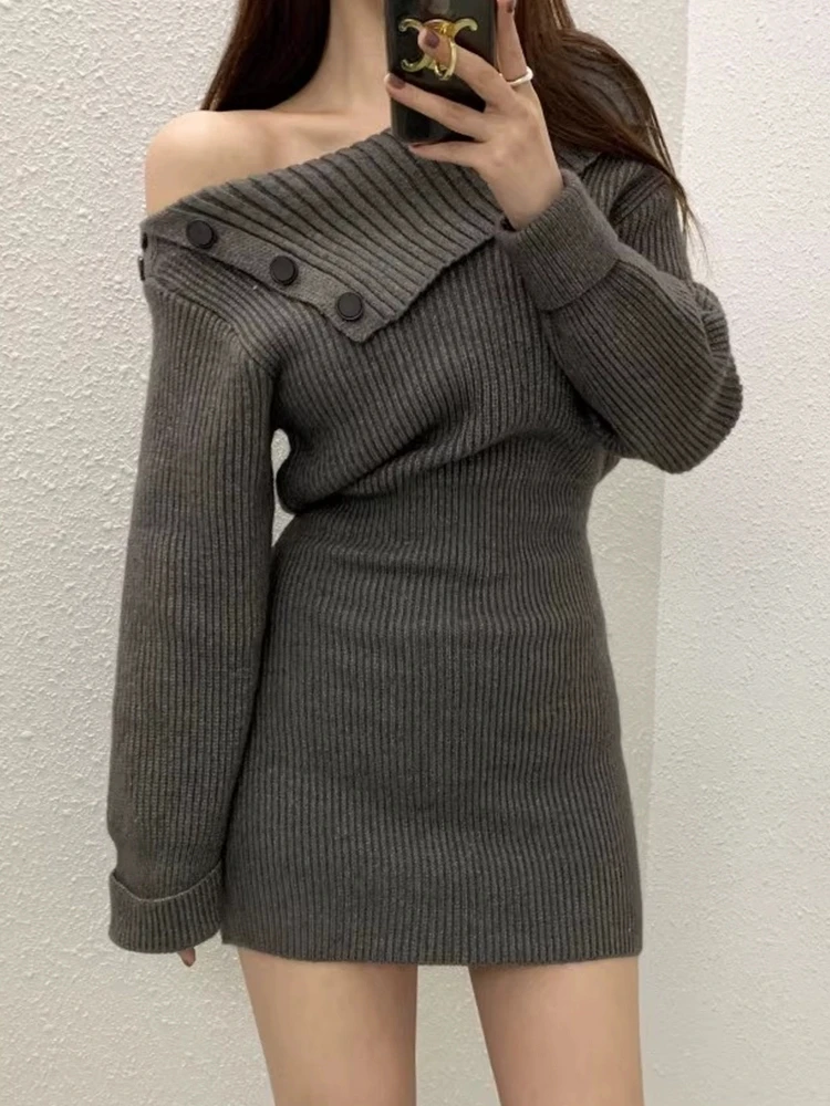 Элегантные шикарные трикотажные платья осень-зима платье с открытыми плечами и