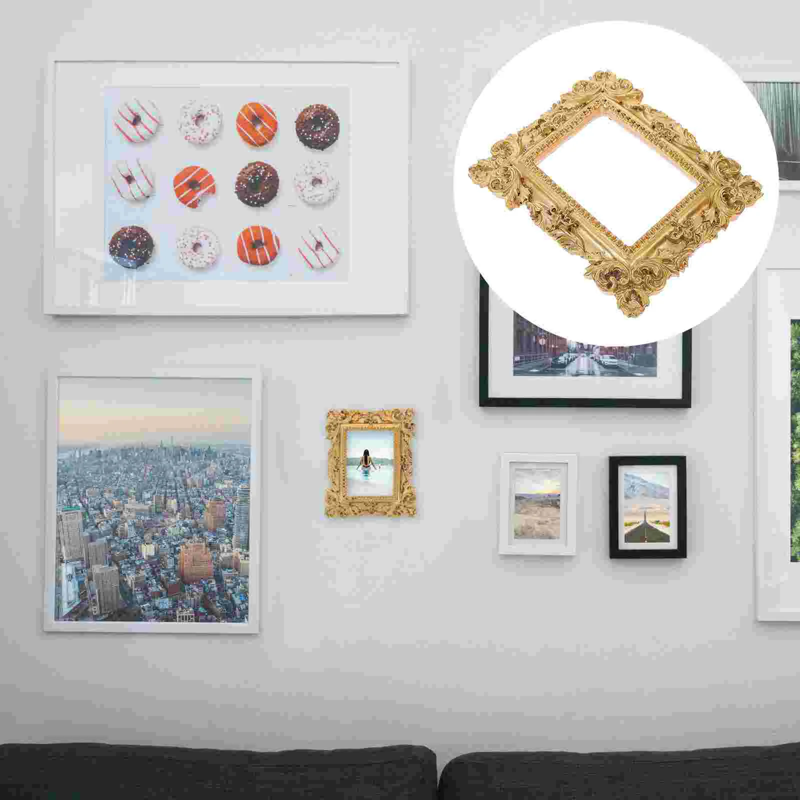 

Picture Frames Mini Photo Props Desk Decoration Resin Golden Ornament Hanger Display Stand Table Work