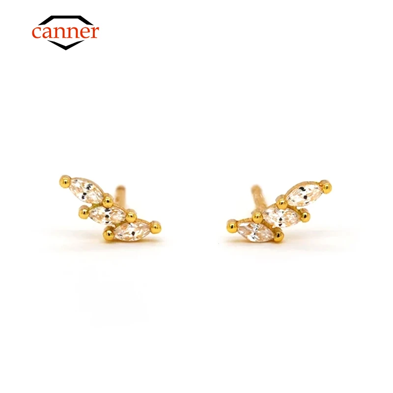 

CANNER Horse Eye Zircon 925 Sterling Silver Gold Plating Stud Earrings for Women Female Piercing Earring Jewelry Pendientes 2pcs