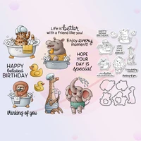 funny adorable animals taking showers cutting dies clear stamp diy scrapbooking metal cut dies silicone stamps for cards crafts