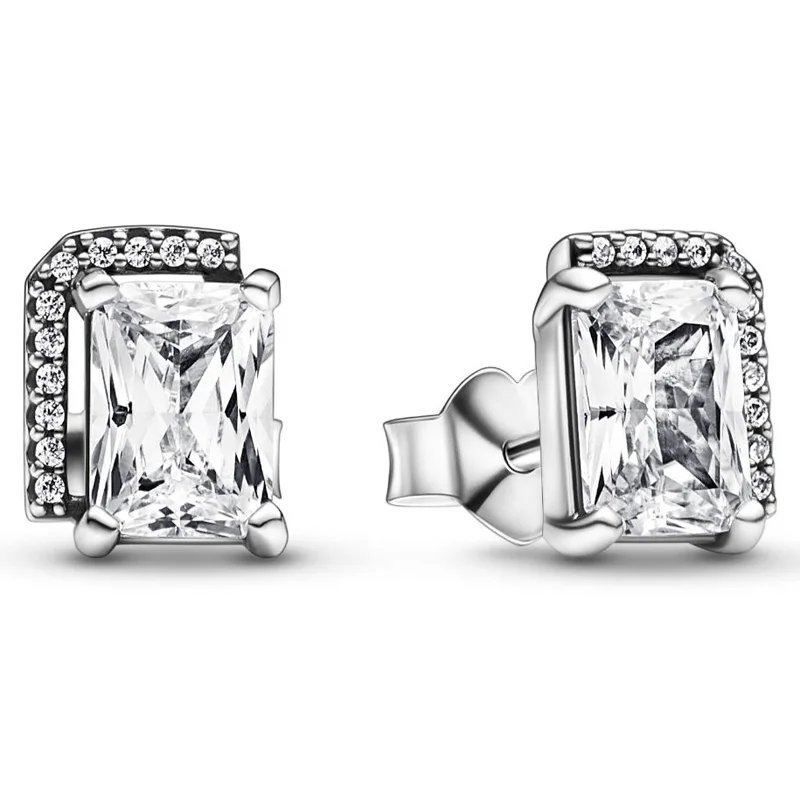 

Original Timeless Rectangular Sparkling Halo Stud Earring For Women 925 Sterling Silver Wedding Gift Fashion Jewelry