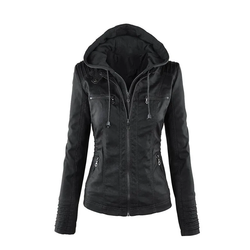 XS-7XL Woman Faux Leather Fashion Jackets Basic Coat Female Winter Motorcycle Jacket PU Leather Suede Zipper Hoodies Outwear