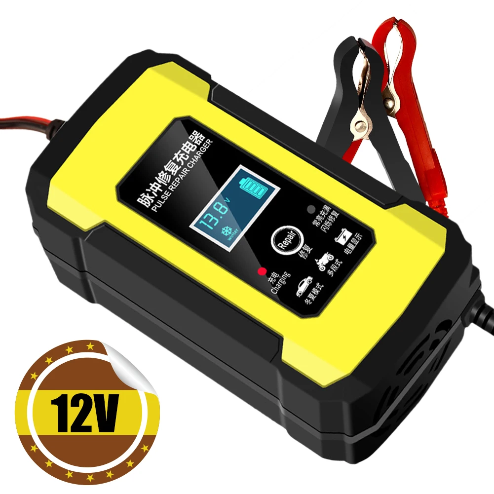 

Car Battery Charger 12V/6A Automatic Pulse Battery Repair With LCD Display For 2Ah-100Ah Lead-Acid AGM Gel SLA Auto Motorcycle
