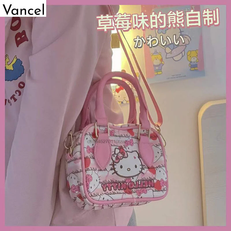 

Оригинальная сумка Hello Kitty в новом стиле, красивая модная сумка через плечо из искусственной кожи с котенком, Студенческая милая сумка через ...