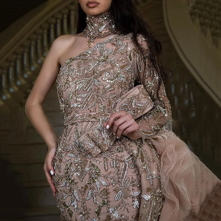 Sexy Dress Women Party Slim Sequins Dresses Ladies Spring Autumn Long Sleeve Solid Round Neck Dinner Princess Short Dress