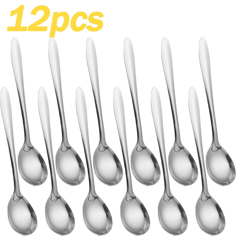 

Silver Long Handle Stirring Dessert Spoons Stainless Steel Coffee Spoon Dessert Seasoning Tools Home Kitchen Accessories