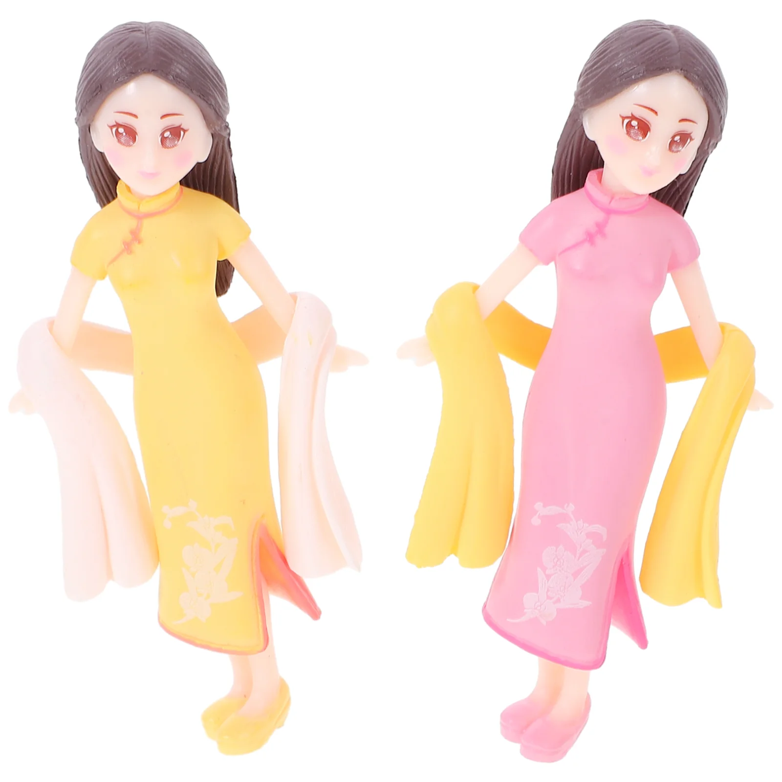 

2pcs Exquisite Cheongsam Girl Figurine Adornment Resin Craft Desktop Decor