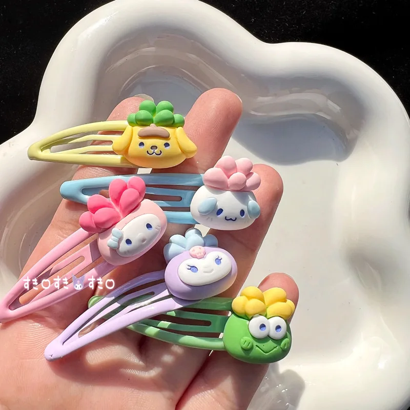 

2 шт. Kawaii аниме Sanrioed аксессуары Kuromi My Melody помпон пурин Cinnamoroll Симпатичные Bb зажимы выдача карты шпилька для волос подарок для девочек