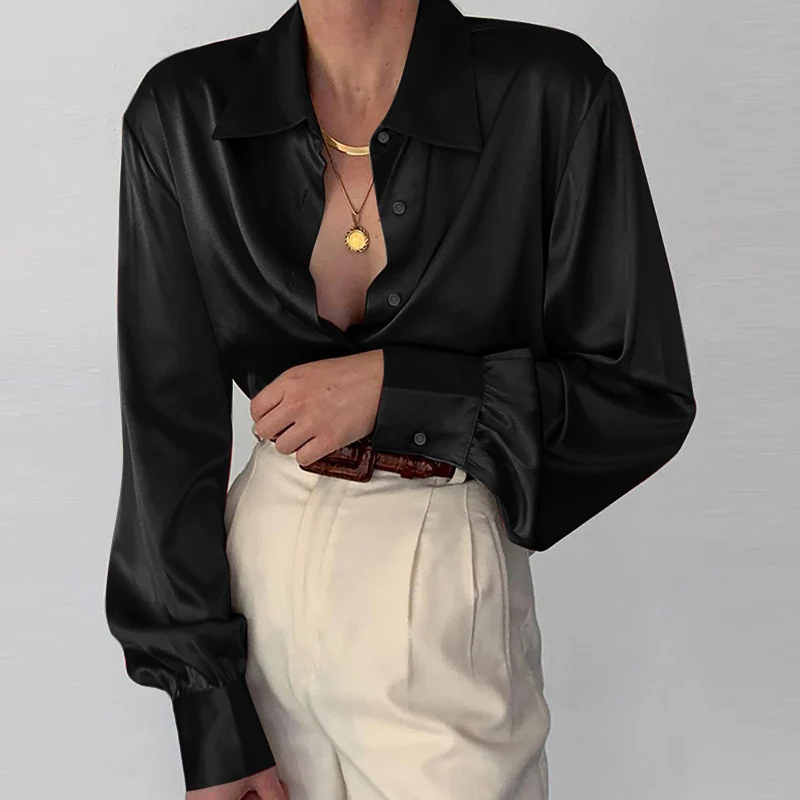 

ZANZEA Stylish Women Shirts 2022 Spring Satin Blouse Long Sleeve Blusas Casual Loose Chemise Work OL Solid Tunic Tops Oversized